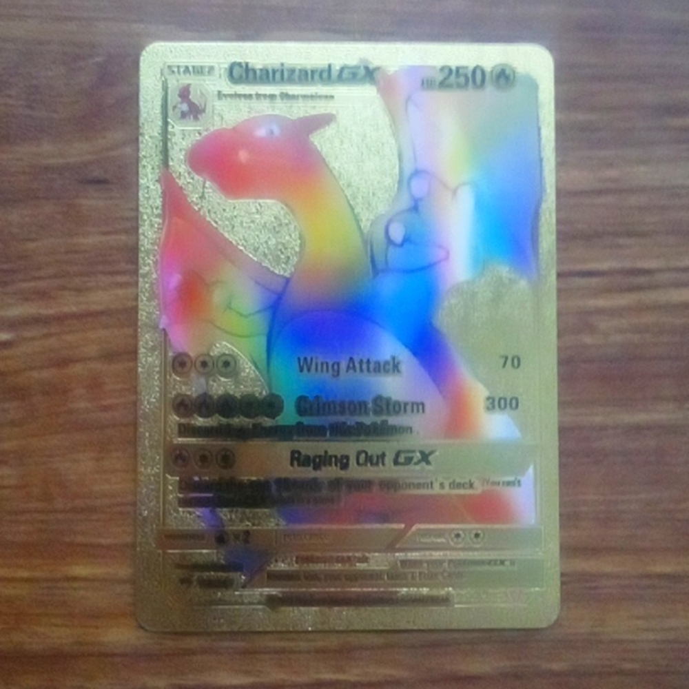 Rare Rainbow Pokemon Gold Metal Card Charizard GX HP250